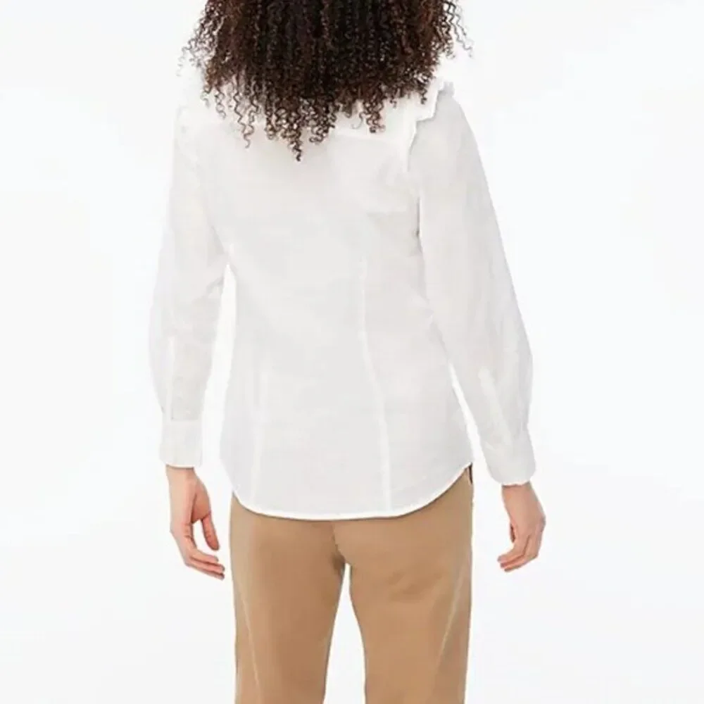 J Crew‎ Women's Petite Ruffle Button-Up Cotton Shirt